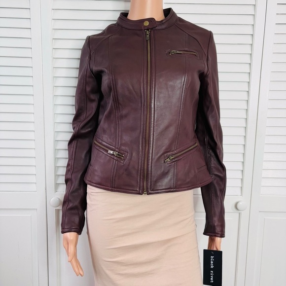 New BLACK RIVET Burgundy Leather Jacket Size Small - Picture 1 of 10
